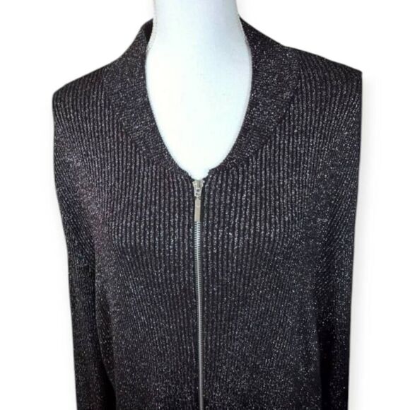 I.N.C. INTERNATIONAL CONCEPTS MENS BLACK & METALLIC SILVER ZIP FRONT SWEATER SZ. - Picture 4 of 10